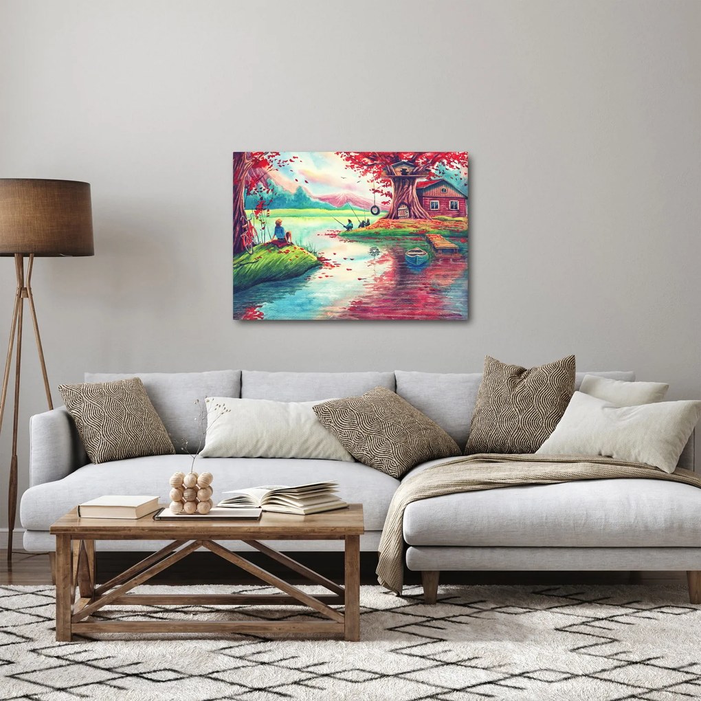 Tablou - Acuarelă, Golf într-un sat de munte (70x50 cm)