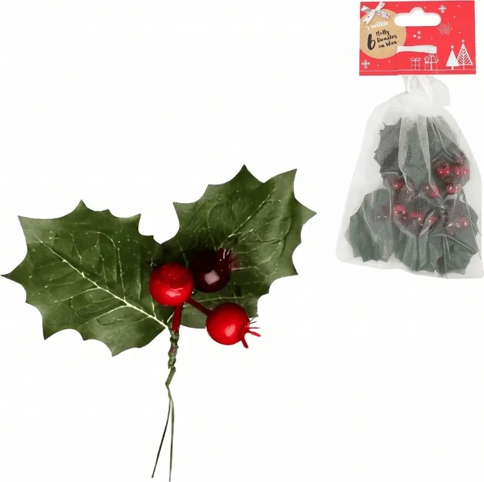 Decoratiune de Craciun pe sarma HOLLY LEAVES 13 cm 6 buc.