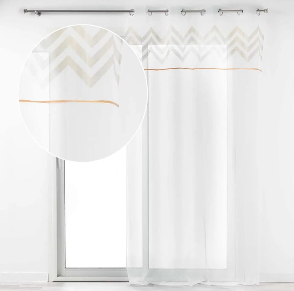 Perdea elegantă culoarea albă cu detalii aurii pe partea superioară 140 x 240 cm