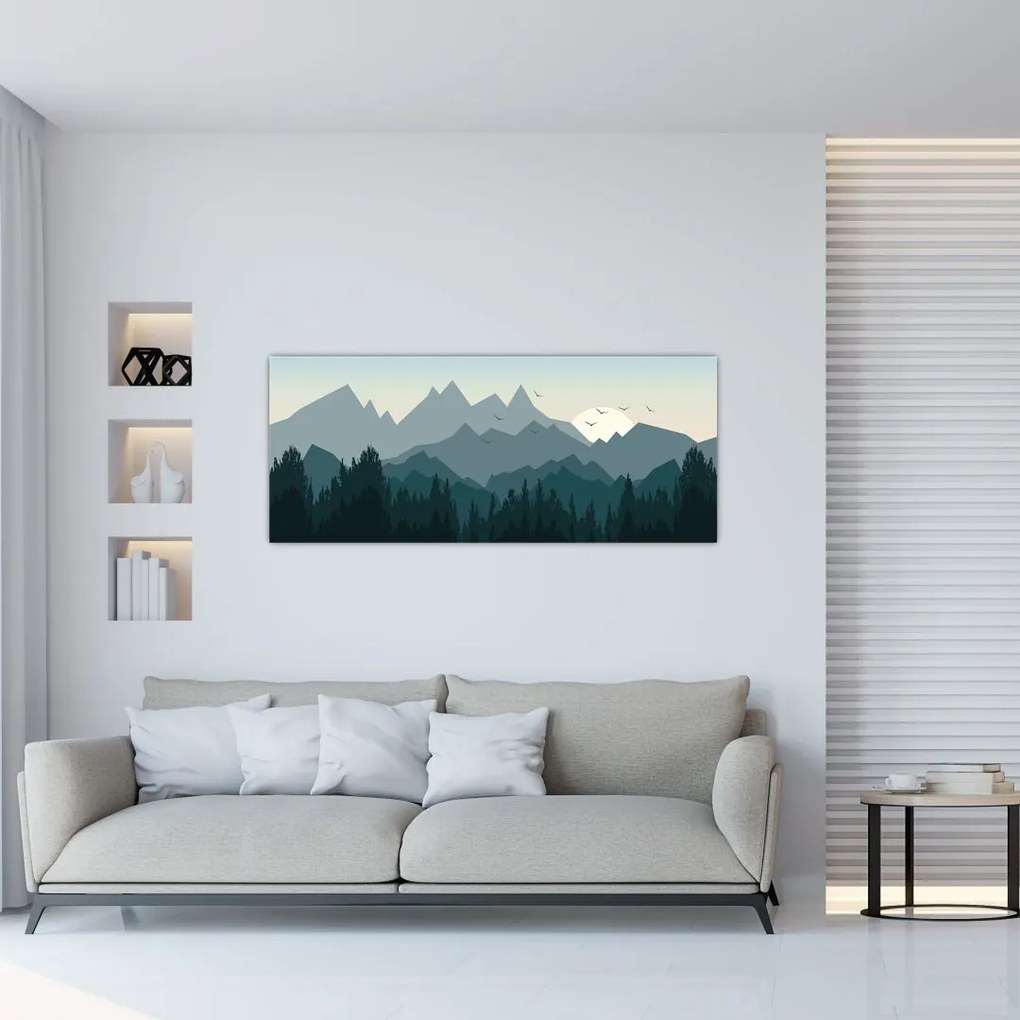 Tablou - Munții cu privirea graficeanului (120x50 cm)