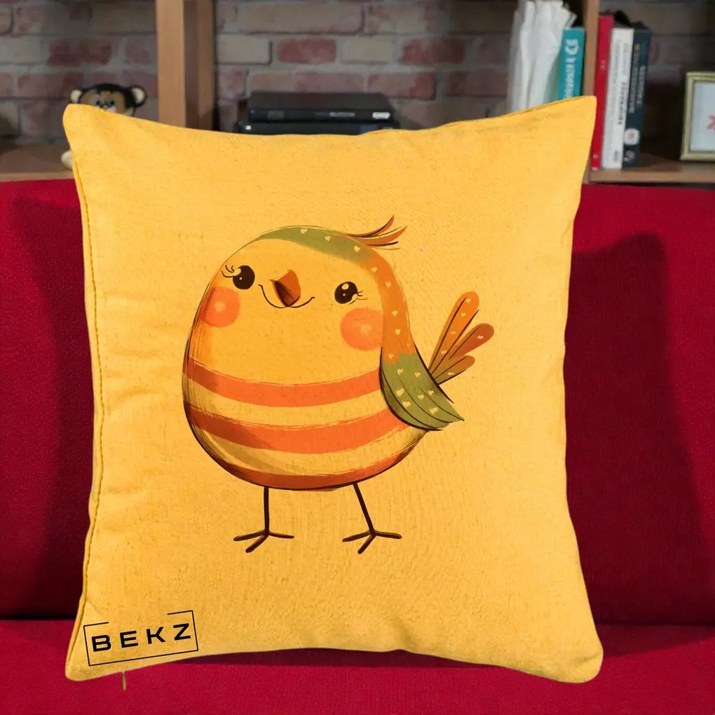 Perna Decorativa Pui Kawaii Pastel Dungat, 40x40 cm, Galben, Husa Detasabila, Perna Inclusa, BEKZ®