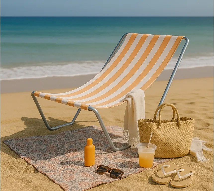 Sezlong pliabil de plaja SAND, dungi portocalii