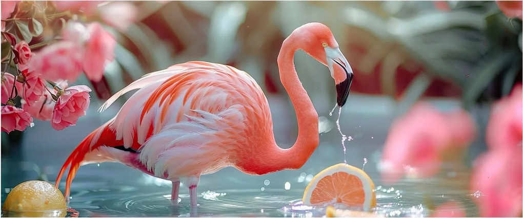Tablou - Flamingo în iaz (120x50 cm)