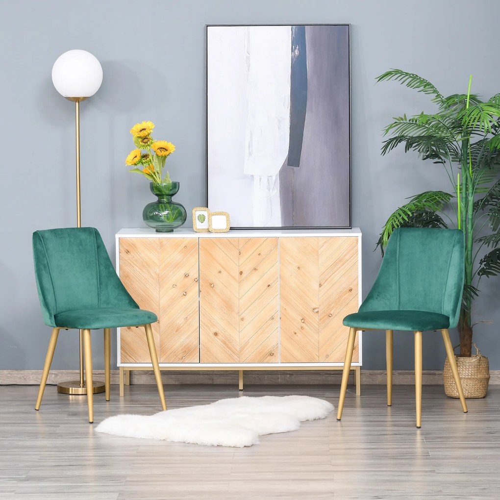 HOMCOM Scaune Moderne și Capitonate, Set din 2 Piese pentru Salon, Sufragerie, Bucătarie sau Zona de Servit Masa, 50x56.5x85 cm, Verde | Aosom Romania