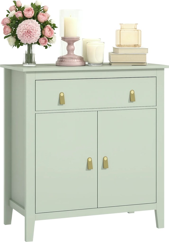 HOMCOM Bufet pentru living, corp de depozitare cu sertar, uși duble, poliță reglabilă, 80 x 40 x 90 cm, verde deschis | Aosom Romania