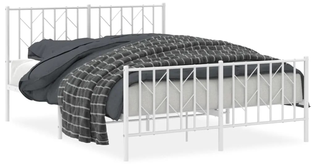374503 vidaXL Cadru pat metalic cu tăblie de cap/picioare , alb, 135x190 cm