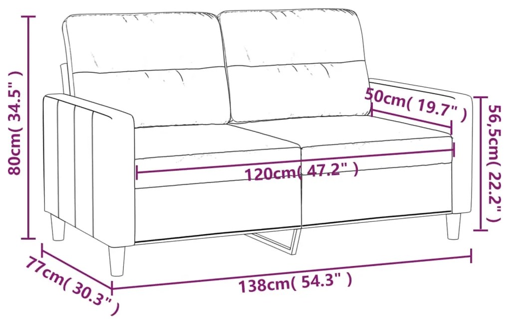 Canapea cu 2 locuri, crem, 120 cm, material textil Crem, 138 x 77 x 80 cm