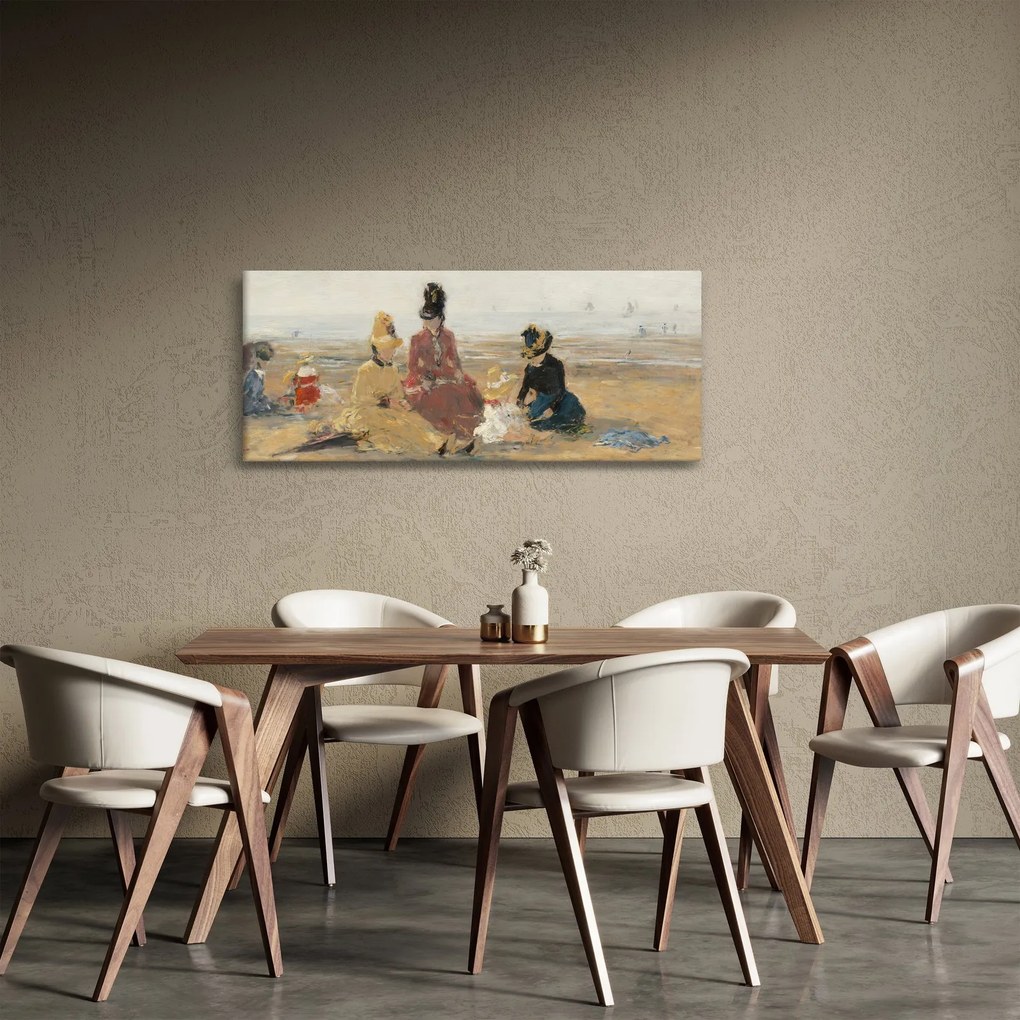 Tablou - Eugène Boudin, On the Beach, Trouville, reproducere (120x50 cm)