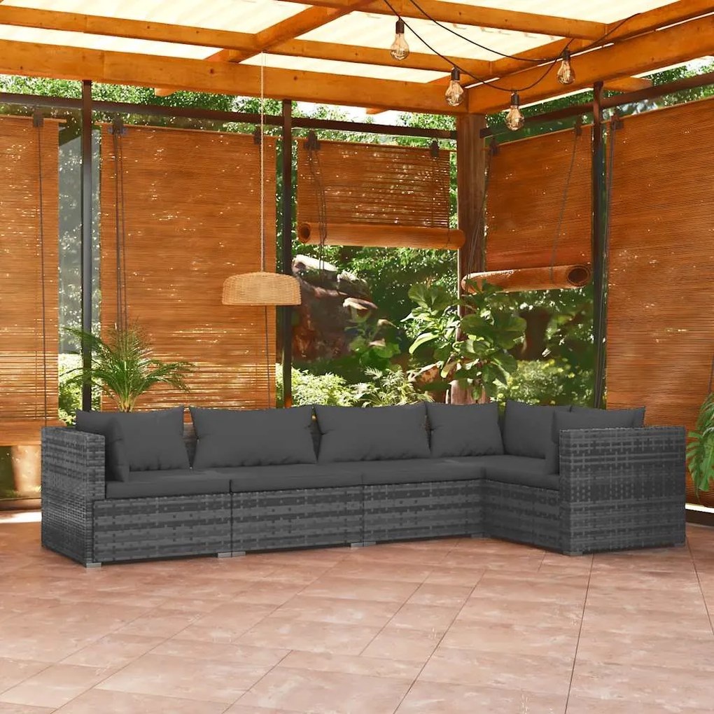 vidaXL Set mobilier de grădină cu perne, 5 piese, gri, poliratan