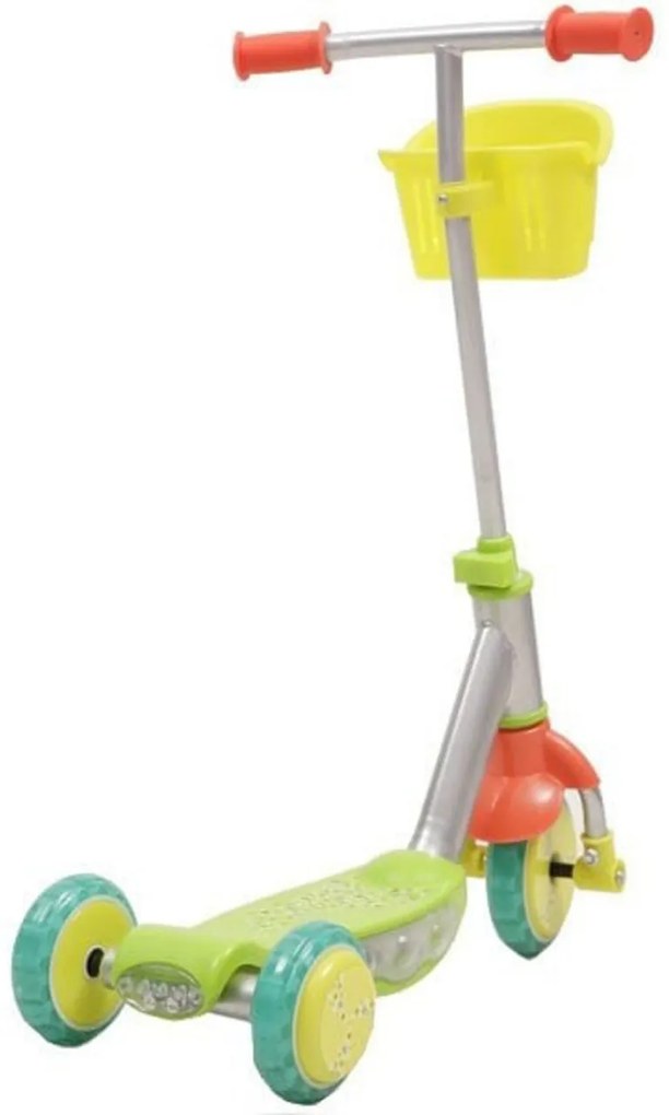 Trotineta copii cu melodii si lumini NOVOKIDS™ Funky Scooter , Cadru Metalic, 3 roti din silicon cu lumini LED, Maxim 20 kg, Cosulet de depozitare,