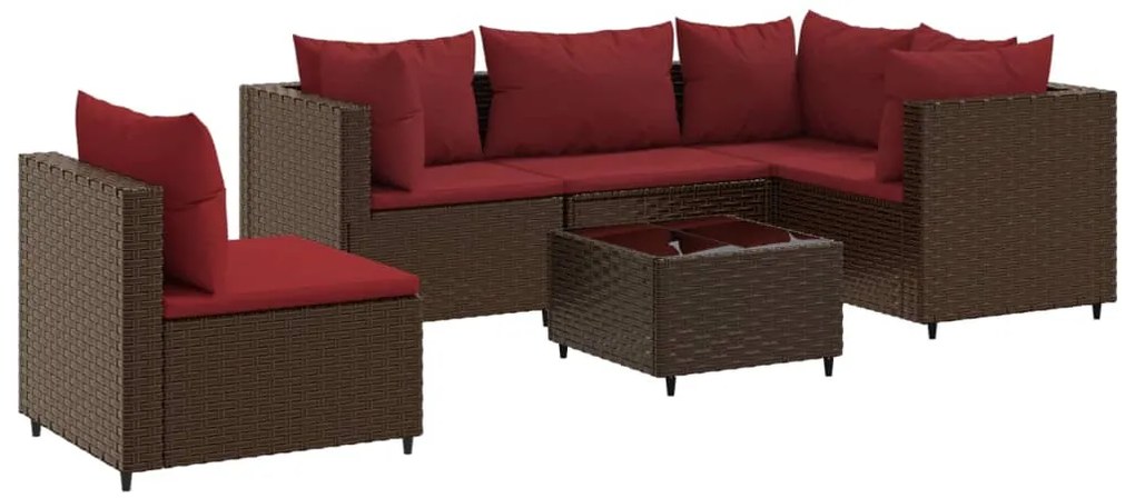 3308165 vidaXL Set mobilier de grădină cu perne, 6 piese, maro, poliratan