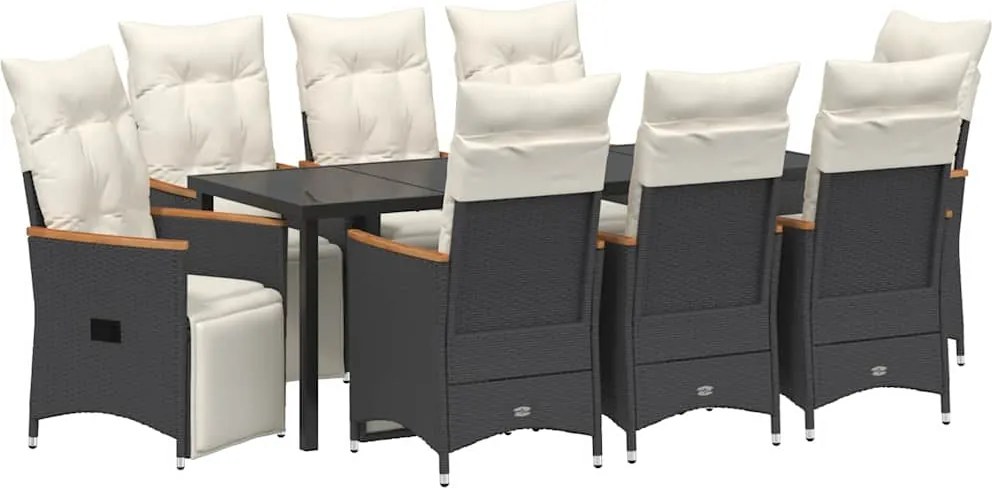 vidaXL Set de masă pentru grădină cu pernă 9 pcs Negru poliratan