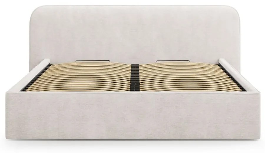 Pat matrimonial alb tapițat cu spațiu de depozitare cu somieră 140x200 cm Elizabeth – Micadoni