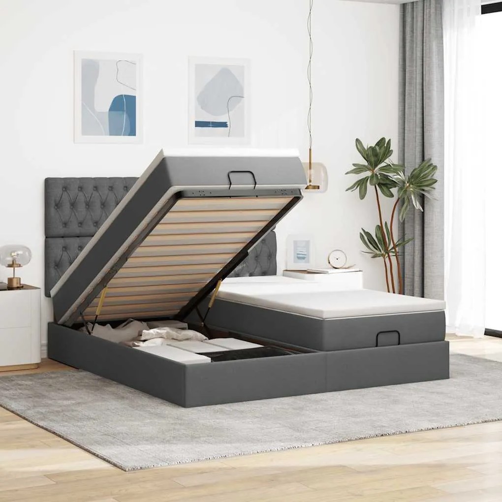 vidaXL Cadru de pat otoman cu saltele țesătură gri închis 160x200cm