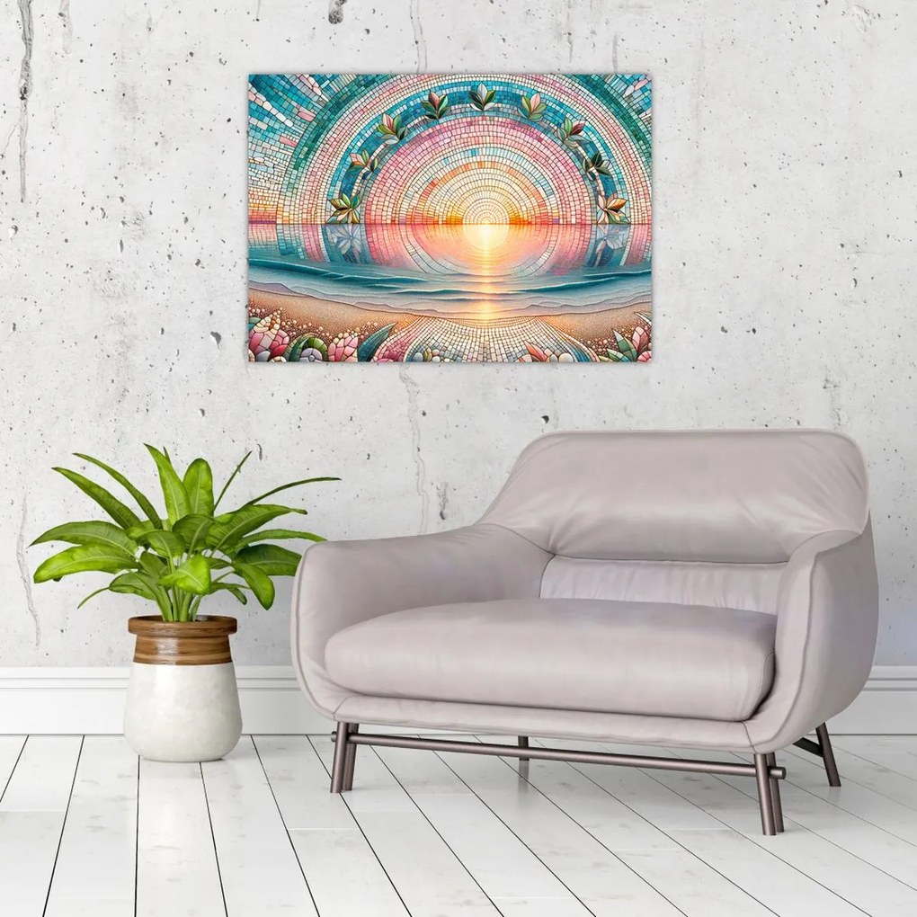 Tablou pe sticlă – Mozaic al soarelui la apus (70x50 cm)