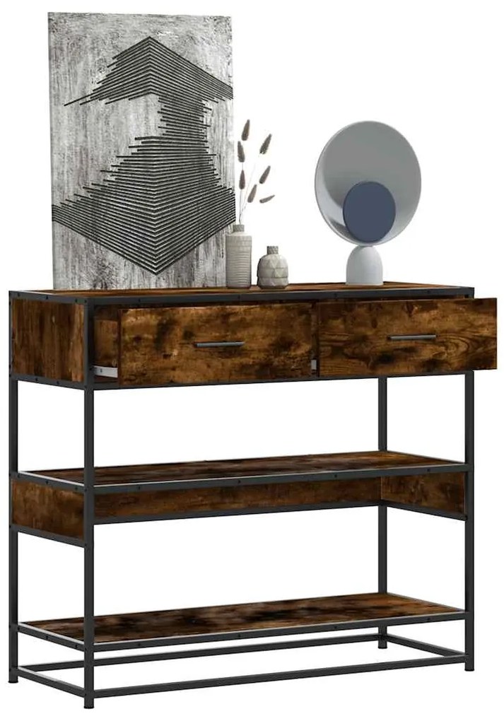 vidaXL Măsuță consolă, stejar fumuriu, 90x35x80 cm, lemn prelucrat