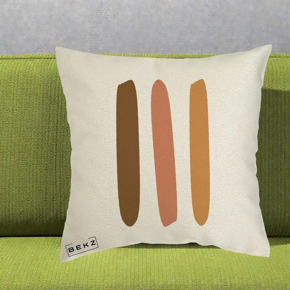 Perna Decorativa Abstract Linii Terracotta, 40x40 cm, Ecru, Husa Detasabila, Perna Inclusa, BEKZ®