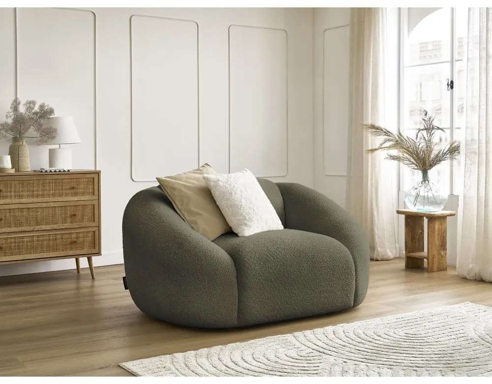 Fotoliu verde cu tapițerie din țesătură bouclé Tina – Bobochic Paris