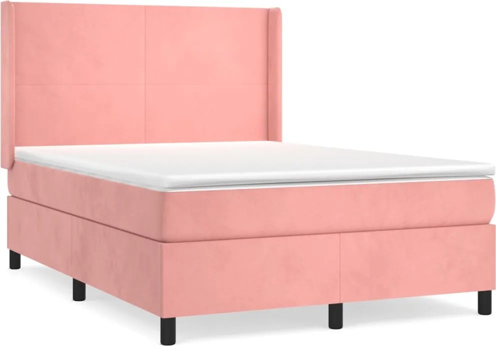 vidaXL Pat box spring cu saltea, roz, 140x200 cm, catifea