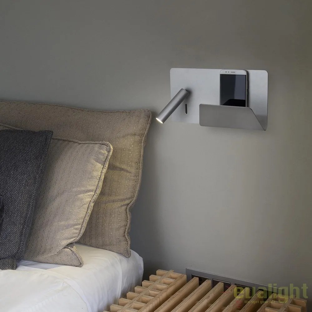 Aplica de perete ultra moderna / Lampa cu reader LED SUAU USB gri dormitor dreapta 62123