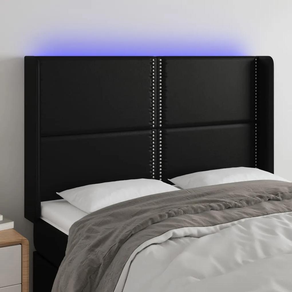 3123998 vidaXL Tăblie de pat cu LED, negru, 147x16x118/128 cm, piele ecologică