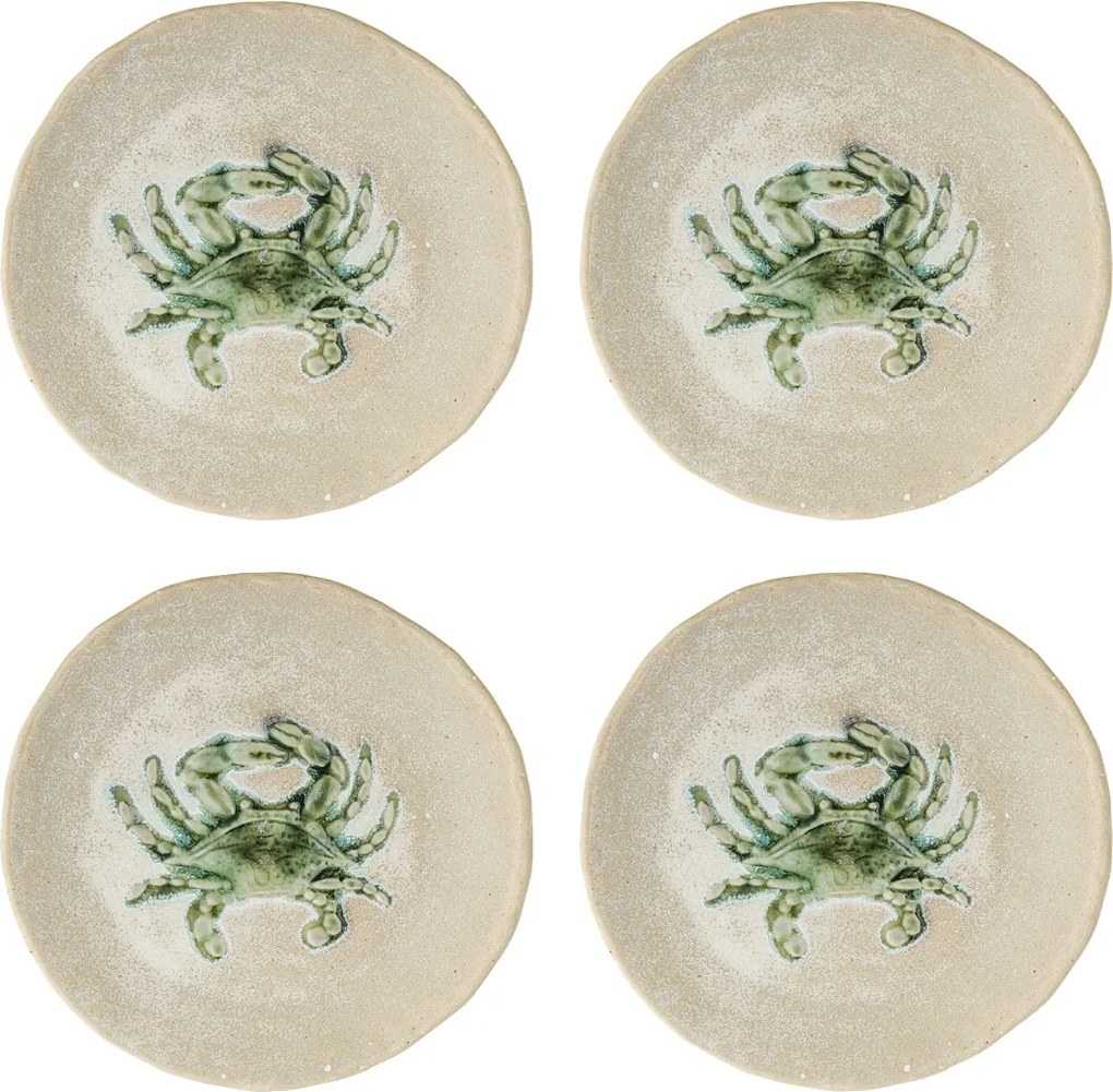 Set 4 farfurii rotunde mici din ceramică cu crab verde pictat, D13×H1,5 cm, „Hadden"