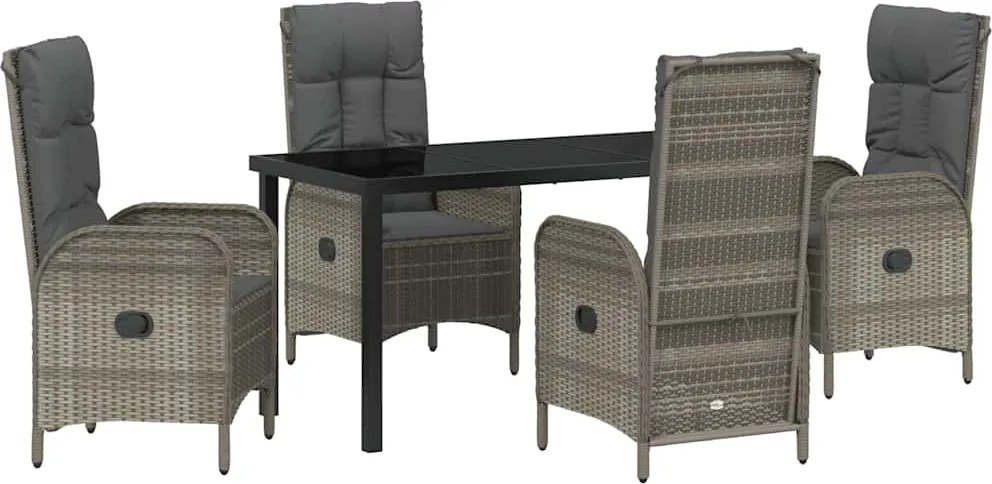 vidaXL Set de masă pentru grădină cu pernă 5 pcs Gri poliratan