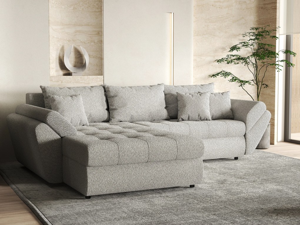 Colțar extensibil dumonde cu ladă de depozitare si sezut confortabil din spuma high-density, Loana Euphoria Dove 270x185 cm