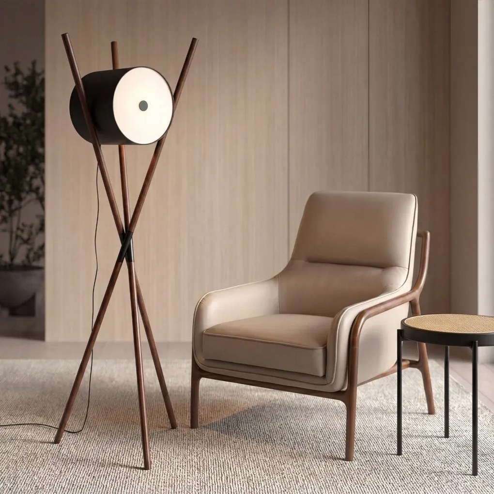 Lampa de podea din lemn si piele sintetica design LUX Black