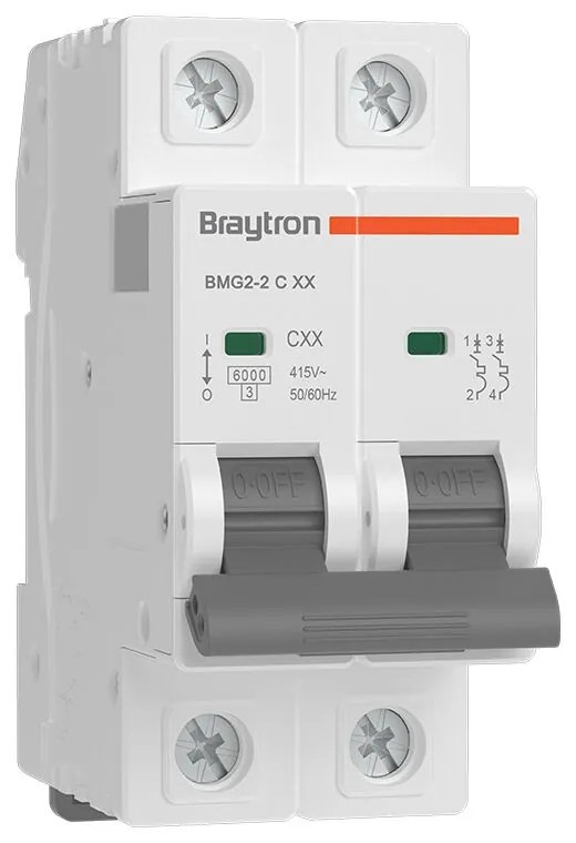 Siguranta automata 2P, 20A, curba de declansare C, capacitate de rupere 6kA, Braytron