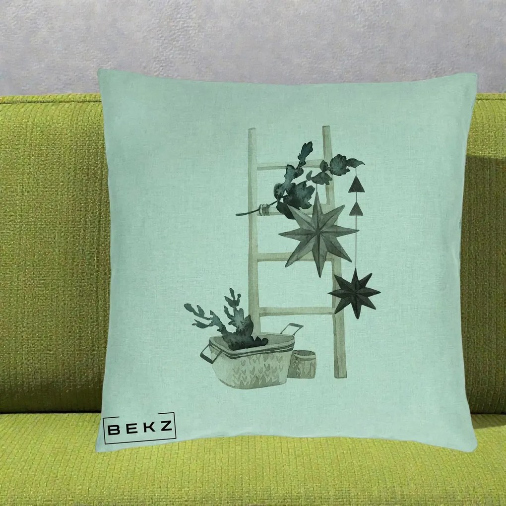 Perna Decorativa Scara Scandinavica cu Stele, 40x40 cm, Verde Menta, Husa Detasabila, Perna Inclusa, BEKZ®