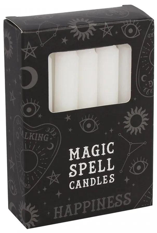 Set 12 lumanari albe pentru ritualuri de fericire, 10x1 cm