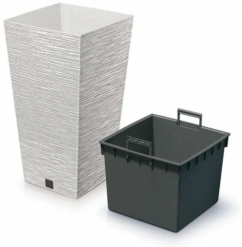 Ghiveci de flori FURU SQUARE ECO WOOD cu inserție24 c m, alb ECO, S