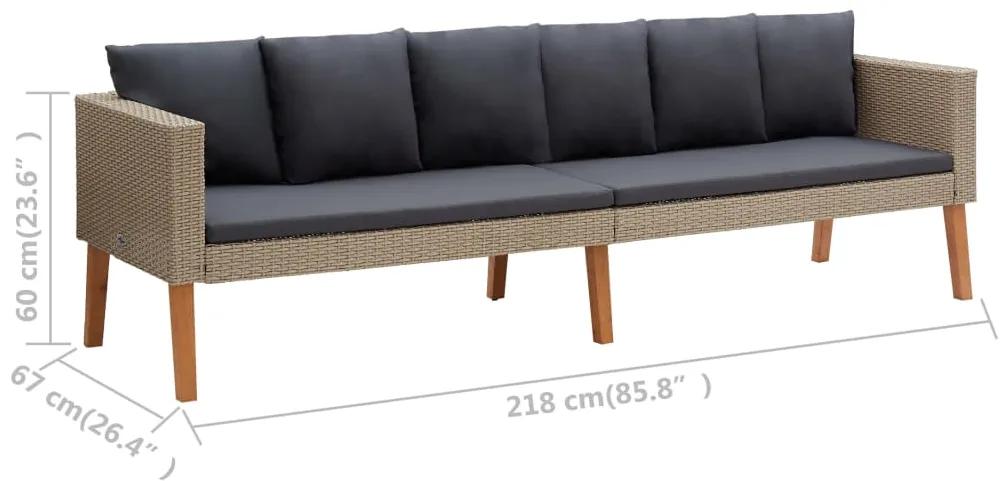 Set mobilier de gradina cu perne, 5 piese, bej, poliratan Bej, Canapea cu 3 locuri + Canapea cu 2 locuri + 2x fotoliu + masa, 1
