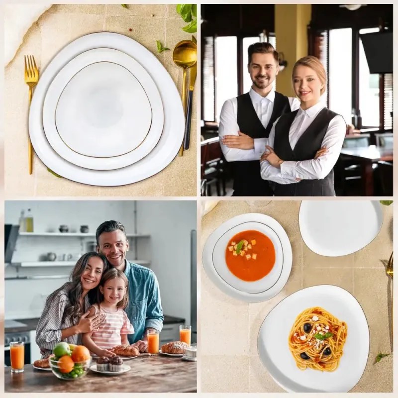 Set de masa Kinghoff KH 2036, 18 piese, 6 persoane, Sticla opal, Margine aurie, Alb