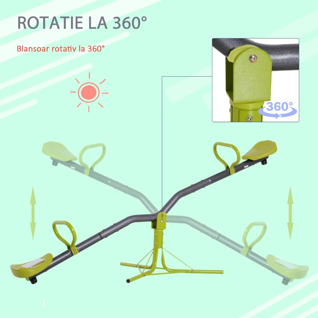 HOMCOM Leagan Basculant si Rotativ de Gradina pentru Copii in Metal, Verde si Gri