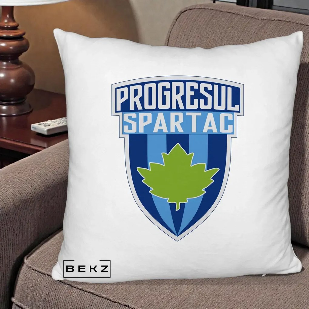 Perna Personalizata Progresul Spartac Fotbal, 40x40 cm, Alb Pufos, Husa Detasabila, Perna Inclusa, BEKZ®