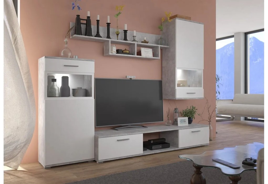 Expedo Mobilă sufragerie BLEUS, 230x200x40, alb/beton