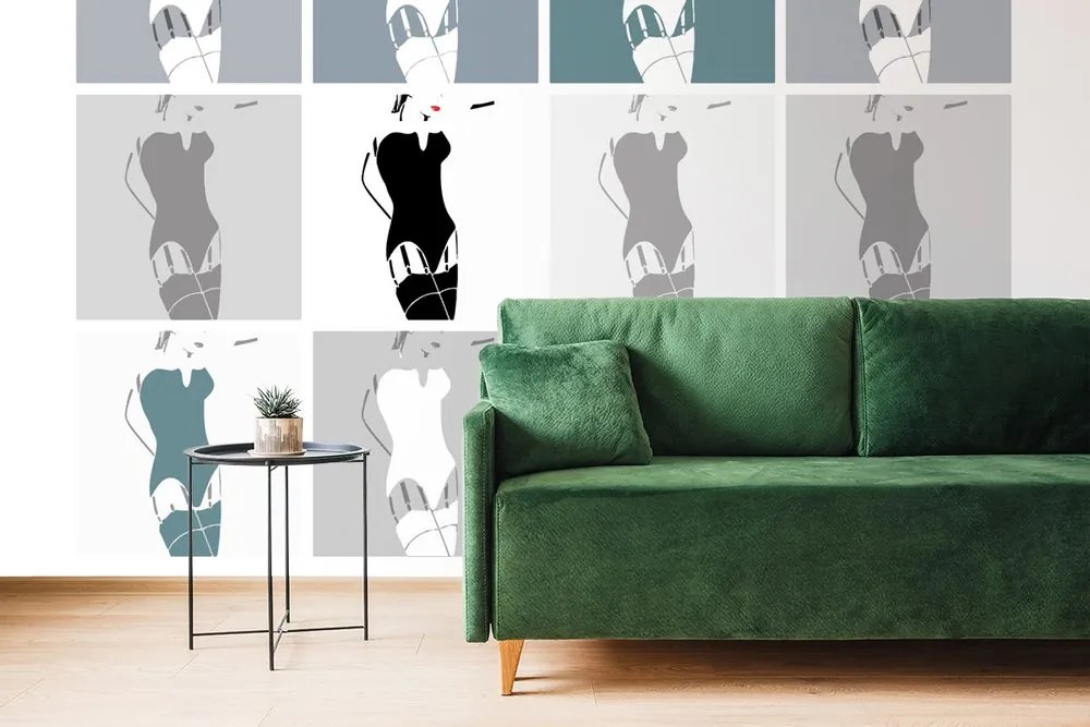 Tapet pop art farmecul femeii în gri