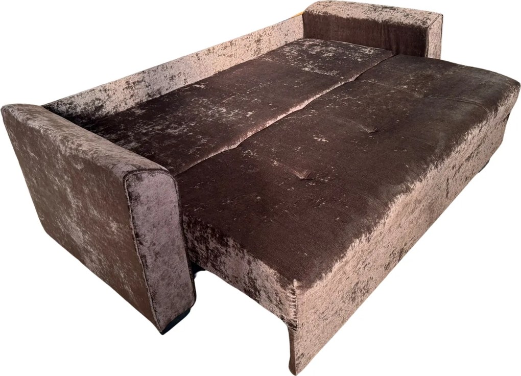 Canapea LILI extensibila, 3 locuri, cu lada de depozitare, stofa plusata, 220x95x80 Maro, Stofa plusata