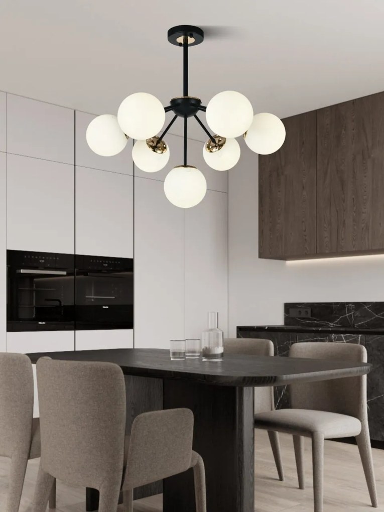 Lustra model N36368-7 – 7 x E27, abajururi elegante, finisaj negru