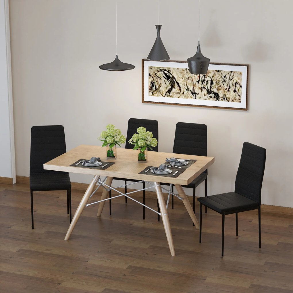 Set 4 scaune captusite pentru sufragerie, mobilier modern, scaun negru, scaun pentru bucatarie HOMCOM | Aosom RO