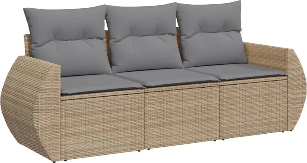 vidaXL Set canapele de grădină, 3 piese, cu perne, bej, poliratan