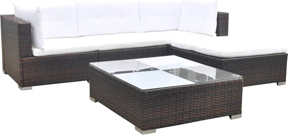 vidaXL Set mobilier de grădină cu perne, 5 piese, maro, poliratan