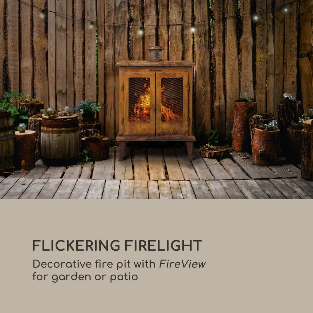 Flame Locker, vatră, șemineu de grădină vintage, 58 x 30 cm, oțel, aspect ruginit