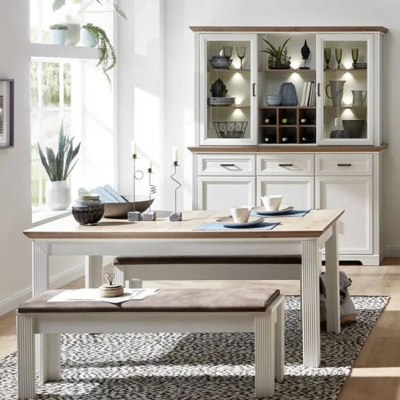 Bufet Jasmine, Cu Vitrina, Pin Alb & Pin Antic, 205 x 48 x 166 Cm