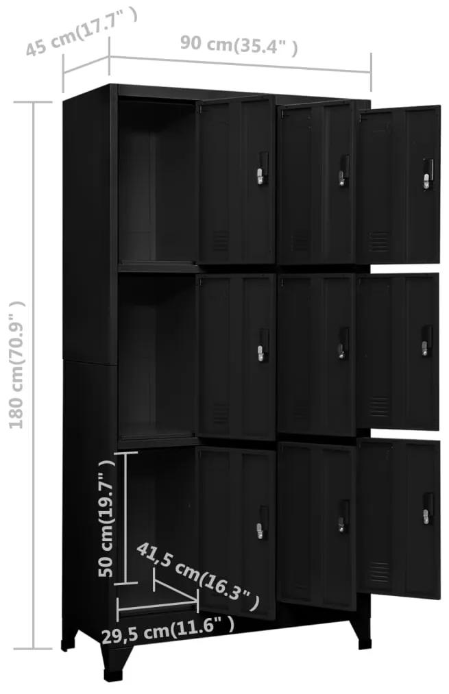 Fiset, negru, 90x45x180 cm, otel 1, Negru, cu 9 dulapuri