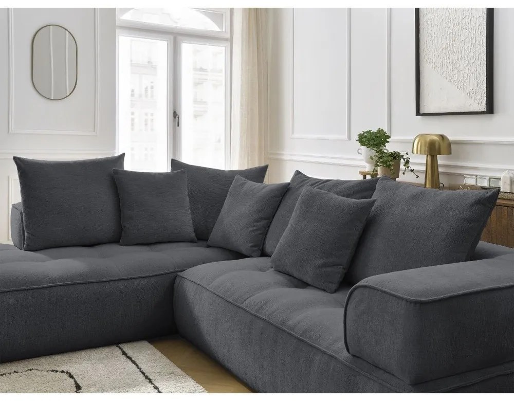 Colțar gri închis cu tapițerie din chenille (cu colț pe partea stângă/în formă de ”L”) Whesley – Bobochic Paris