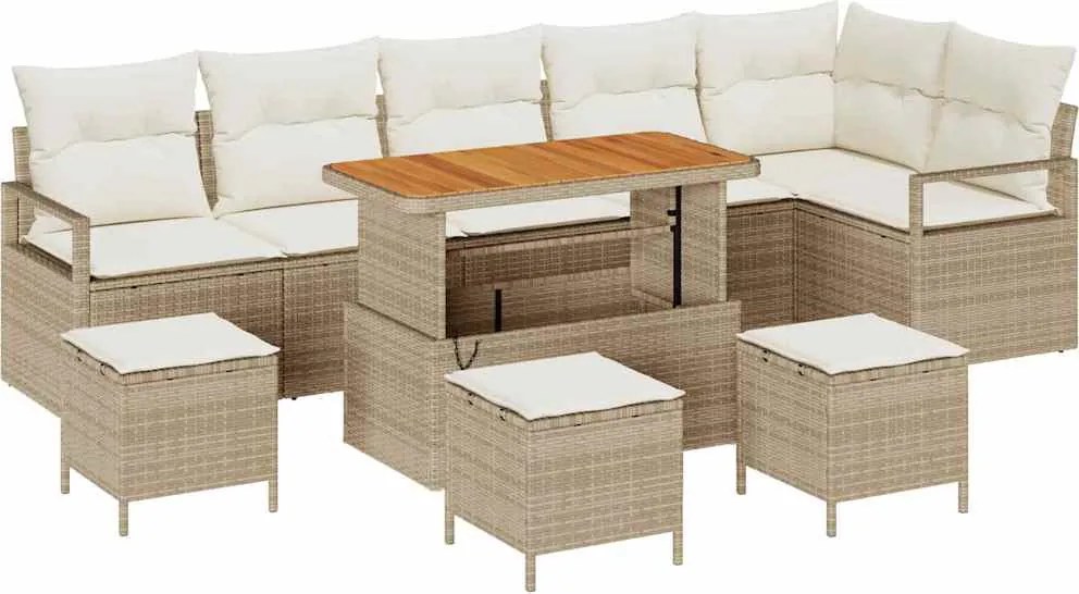 vidaXL Set de canapele pentru grădină cu pernă 10 pcs Bej și crem