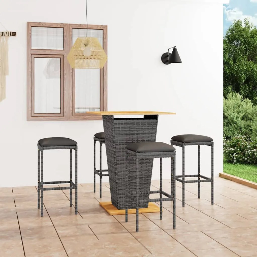 vidaXL Set mobilier bar de grădină cu perne, 5 piese, gri, poliratan